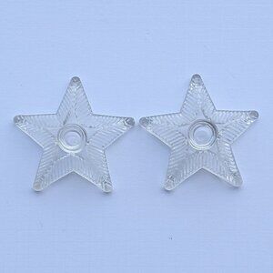 Vintage Pair Of Star Clear Glass 5" Candle Holders